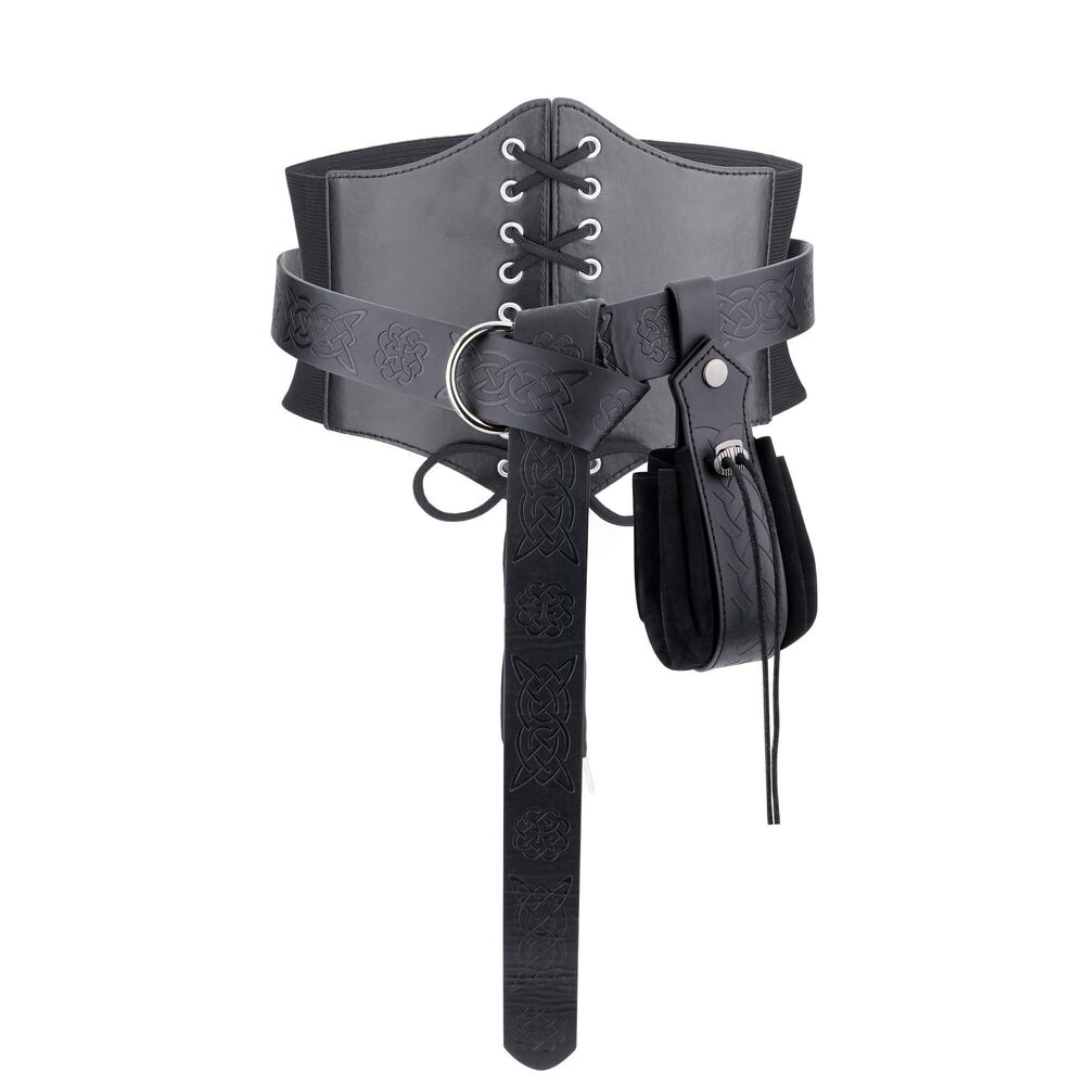 4503 3PCS Renaissance Belt Set Pouch Coin Purse Faux Leather Corset Waist